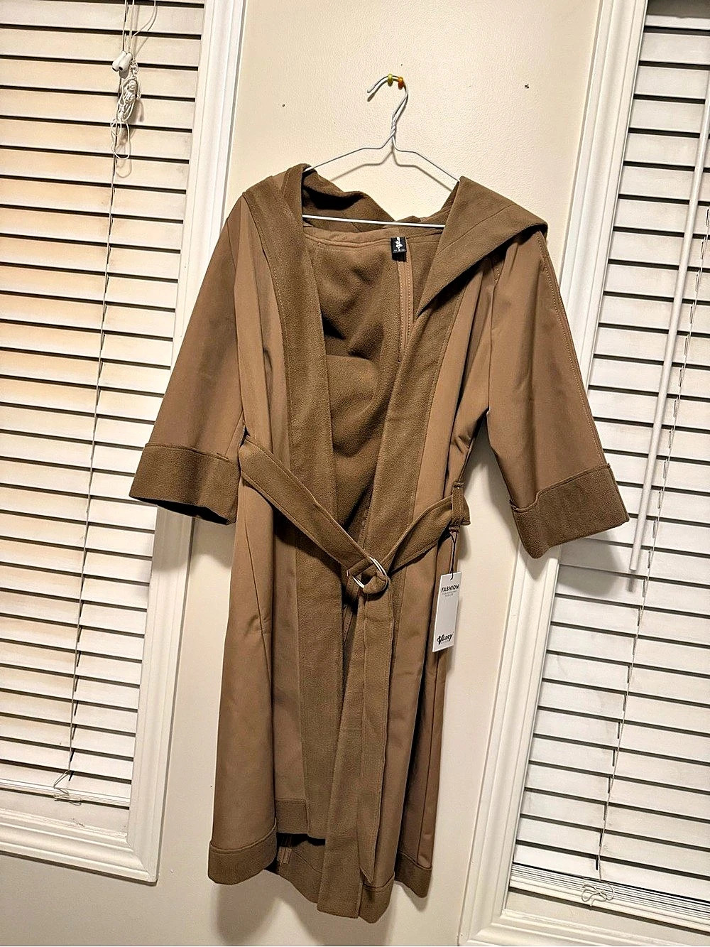 Hooded Belted Trench Coat in Brown NWT